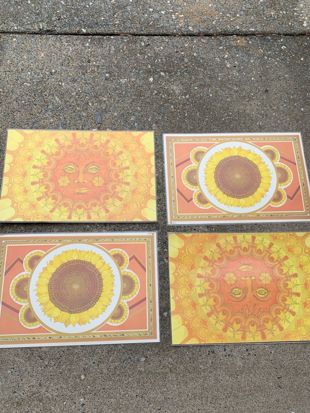 Vintage Holly Hill Set of 4 Sun & Sunflower Placemats — Yellow and Orange